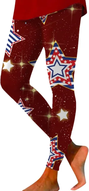 Women High Waist American Flag Leggings Seamless US Flag Patriotic Tights Slim Fit Running Sports Yoga Pants