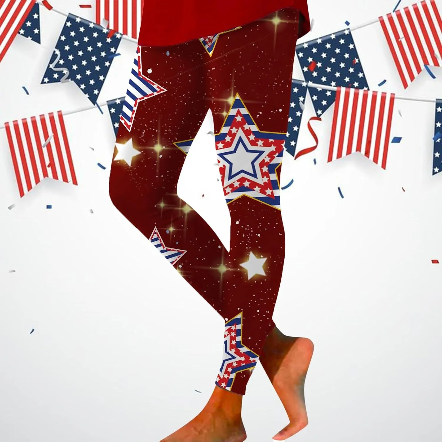 Women High Waist American Flag Leggings Seamless US Flag Patriotic Tights Slim Fit Running Sports Yoga Pants