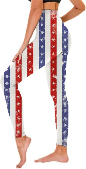 Womens High Waist American Flag Leggings Funny Full-Length Yoga Gym Workout Pants US Flag Patriotic Tights