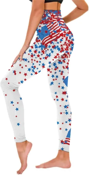 Womens High Waist American Flag Leggings Funny Full-Length Yoga Gym Workout Pants US Flag Patriotic Tights
