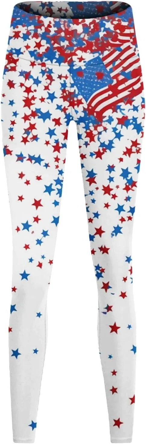 Womens High Waist American Flag Leggings Funny Full-Length Yoga Gym Workout Pants US Flag Patriotic Tights
