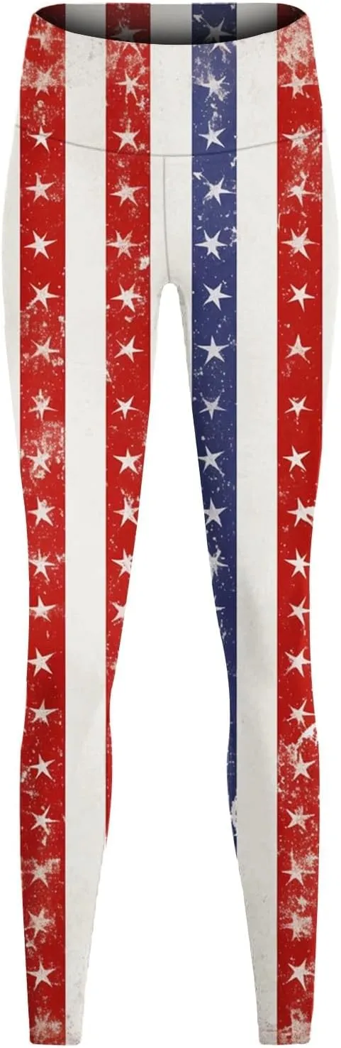 Womens High Waist American Flag Leggings Funny Full-Length Yoga Gym Workout Pants US Flag Patriotic Tights