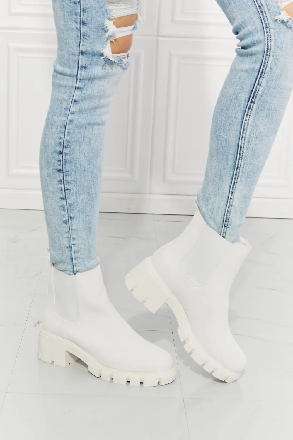 Work For It Matte Lug Sole Chelsea Boots-White