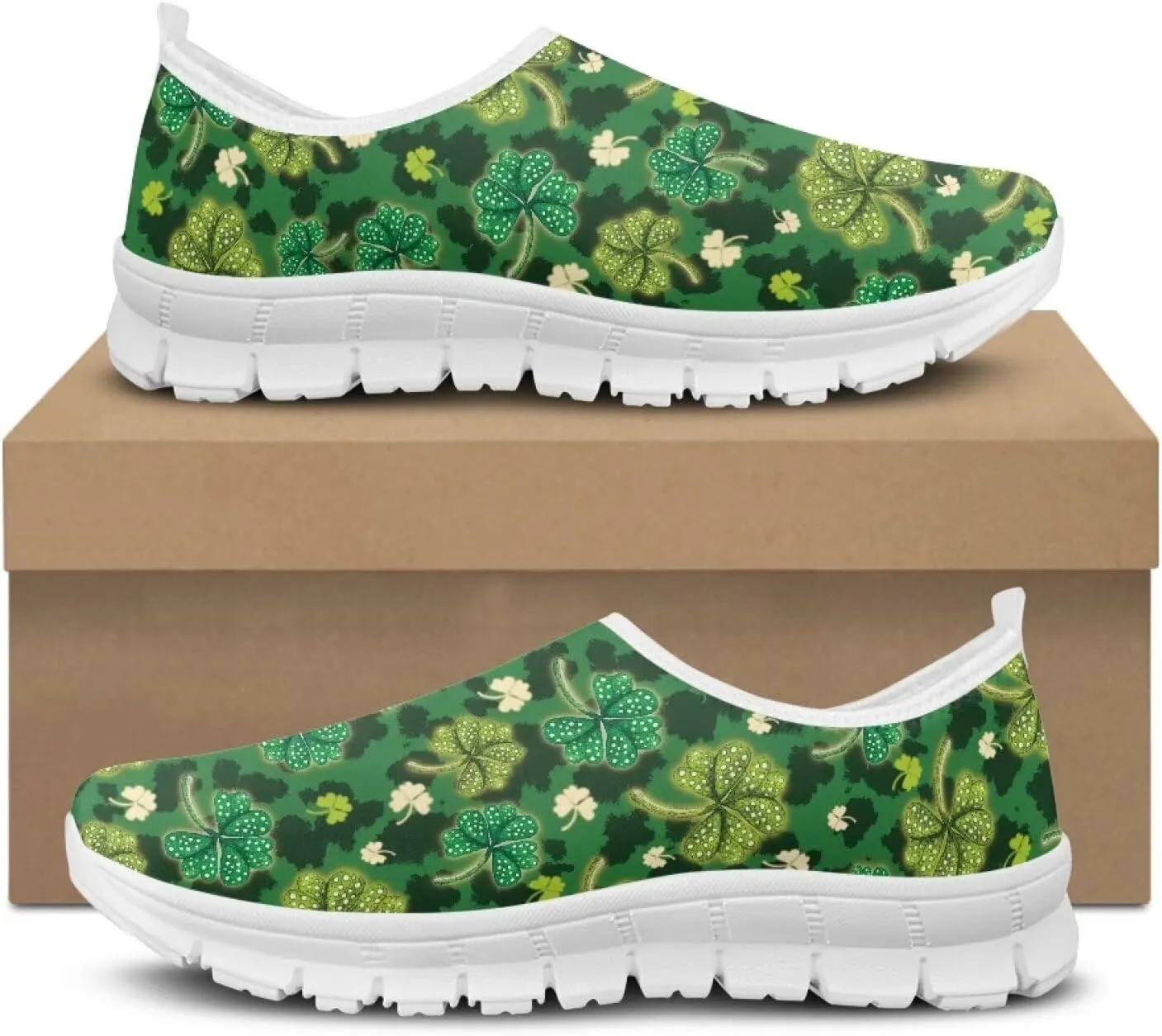 Xpyiqun St Patricks Day Sneakers for Women Size 5.5-11.5 Slip On Sneaker Womens Mesh Road Running Shoes Walking Loafer